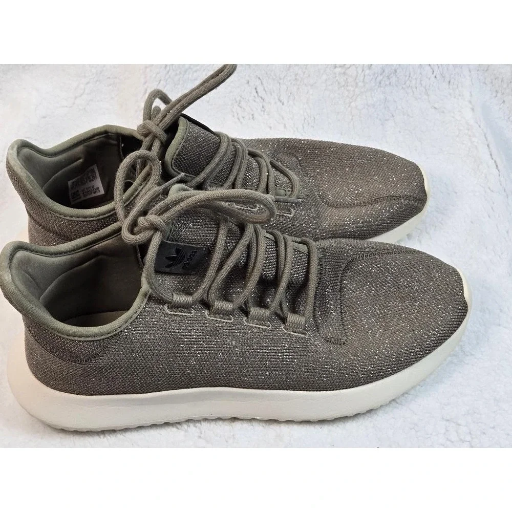 Women's Adidas Tubular‎ Shadow Sneaker in Gray Glitter Sparkle Knit Size US 10